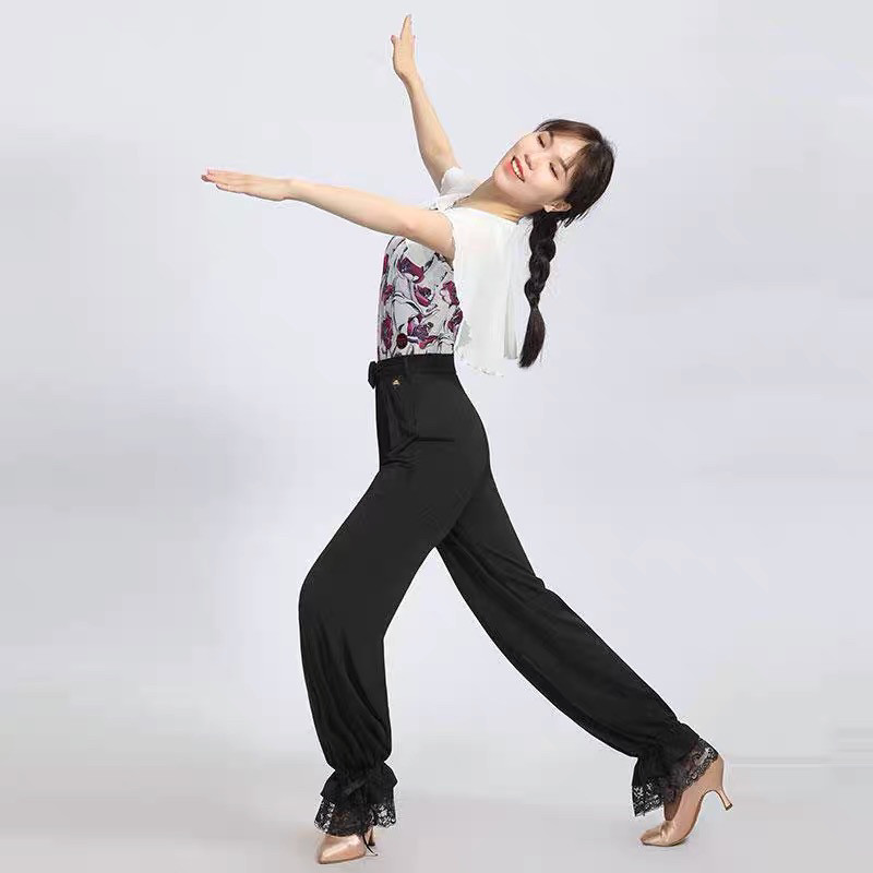 2025新款拉丁舞裤摩登成人女直筒裤两穿收脚弹力长裤专业国标舞蹈