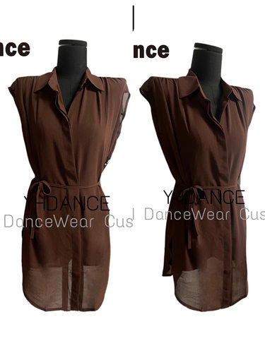 YHDANCE拉丁舞服摩登短袖黑色坎肩连体裙衬衫显瘦裙子包臀c214