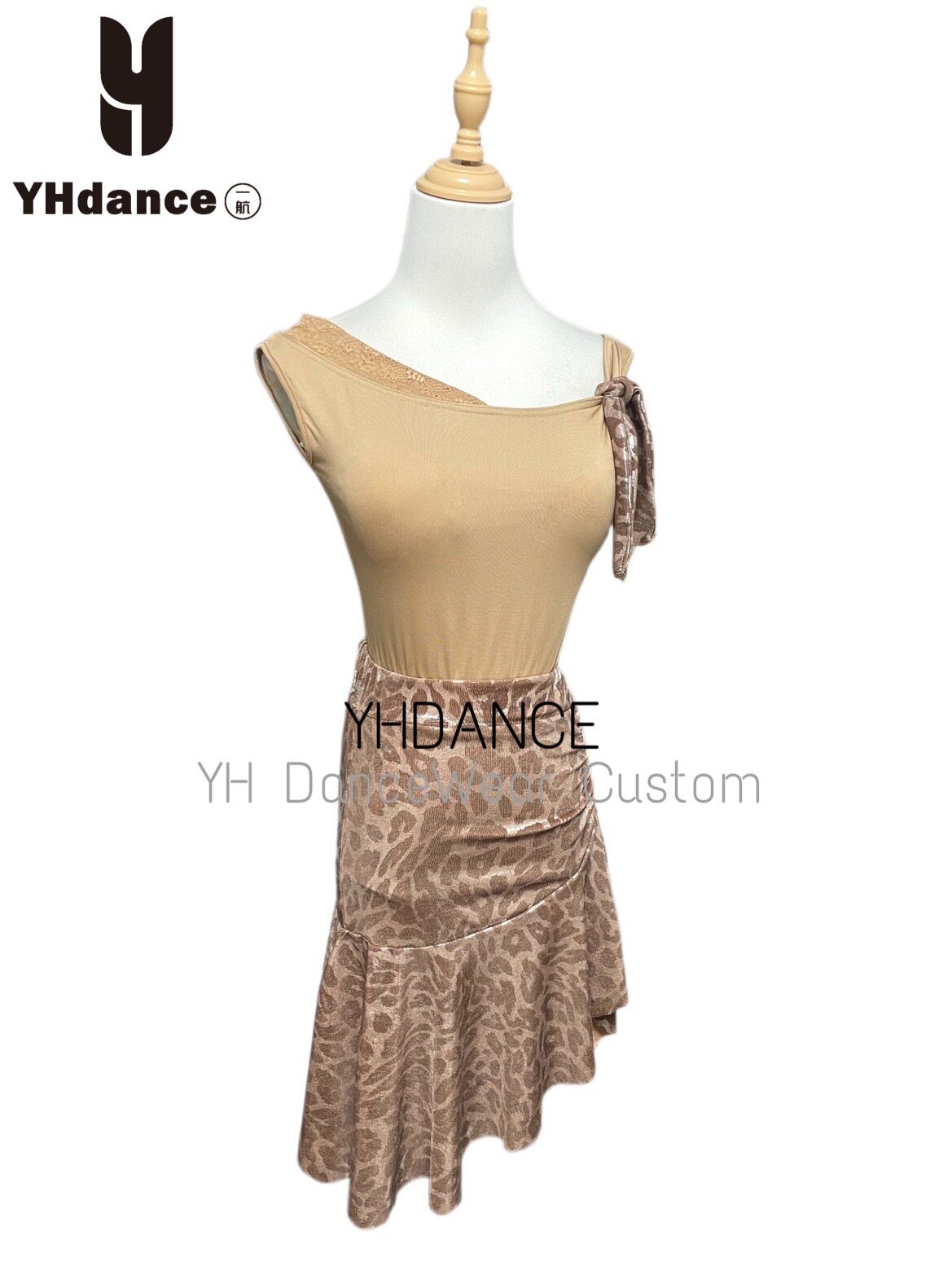YHDANCE拉丁舞服连体上衣带胸垫烫金荷叶裙子女教课练舞显瘦c405