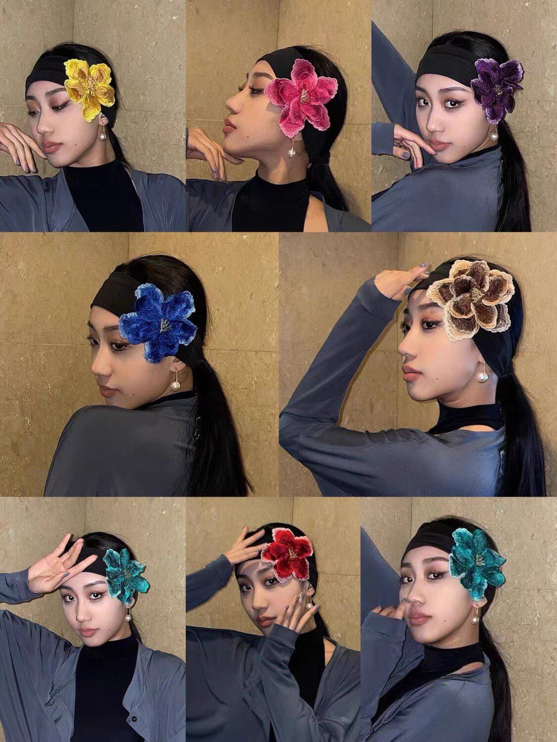 拉丁舞国标舞配饰女士表演艺考演出花朵发带彩色花朵拼接超美搭配