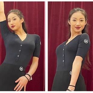 摩登舞上衣新款修身拉丁舞练功服女成人吉特巴跳舞服秋冬款中长袖