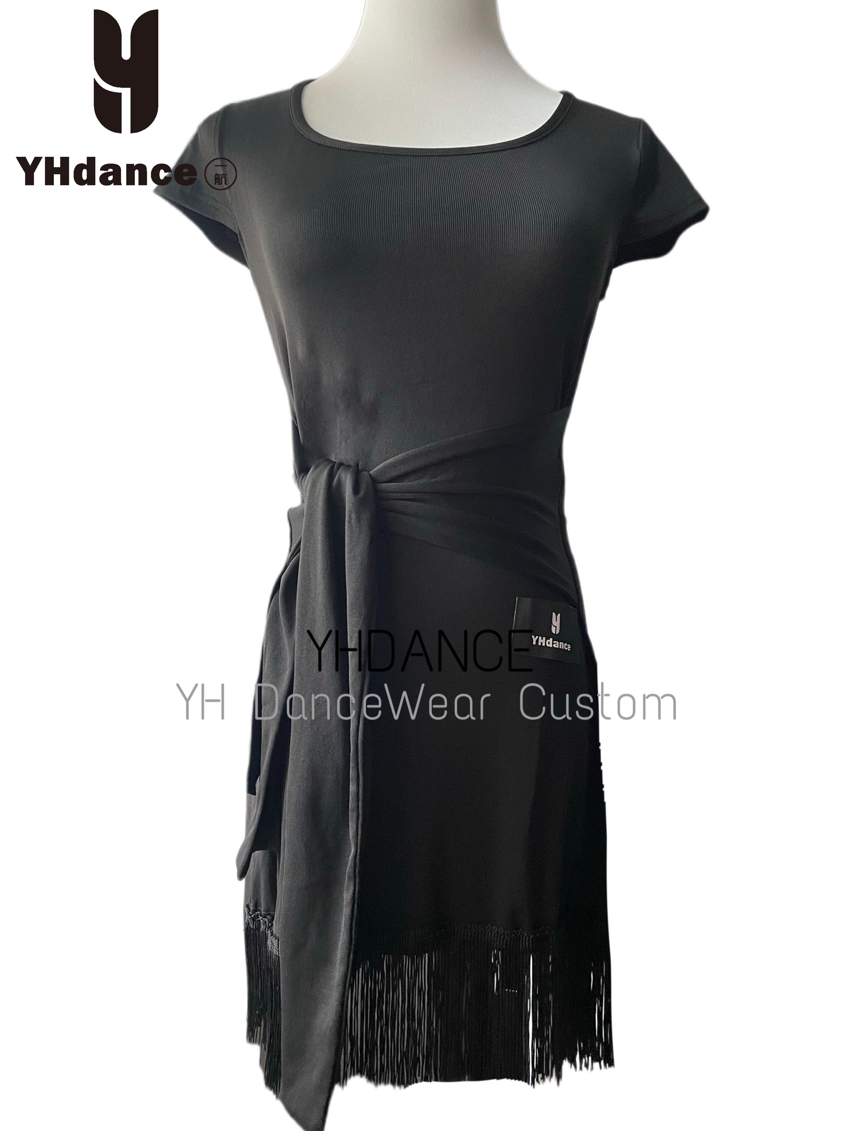 YHDANCE拉丁舞服摩登舞短袖上衣裙子连体流苏裙女教课显瘦c460