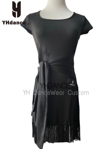 YHDANCE拉丁舞服摩登舞短袖上衣裙子连体流苏裙女教课显瘦c460