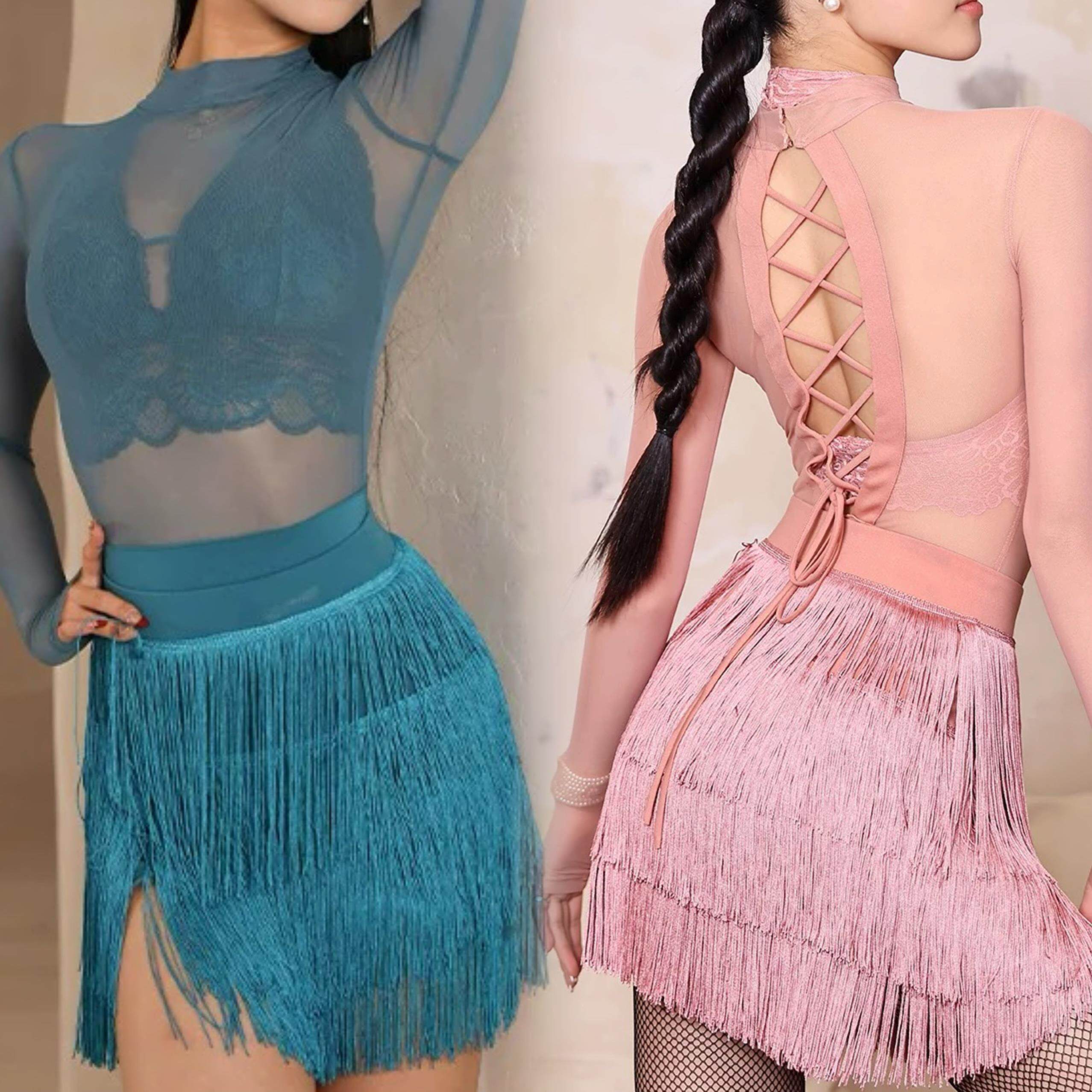 拉丁舞服流苏裙爆款百搭显腿长表演服艺考服练功流苏半身裙短裙