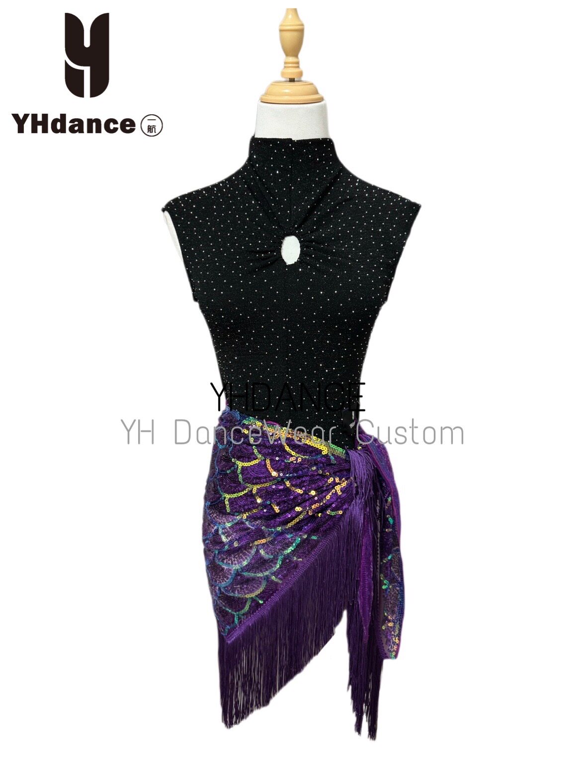 YHDANCE拉丁舞服人鱼姬美人鱼亮片流苏半身裙子女教课显瘦c416