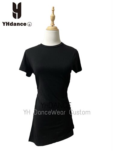 拉丁舞练功服女成人舞蹈服新款短袖连体裙开叉百搭上衣拉丁059