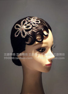 摩登舞拉丁舞成人儿童假刘海卷镶钻假发前额饰品舞蹈头饰发帖