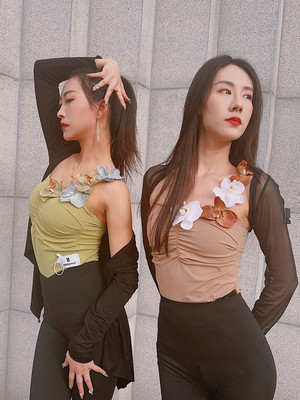 YHDANCE舞服拉丁摩登美背吊带花朵性感显瘦内衣女带胸垫舞蹈教课