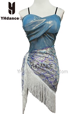 YHDANCE拉丁舞服人鱼姬美人鱼亮片流苏半身裙子女教课显瘦c416