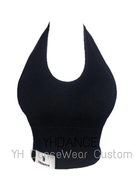 YHDANCE拉丁舞服吊带夏季挂脖上衣黑色摩登练功服带胸垫露背C03