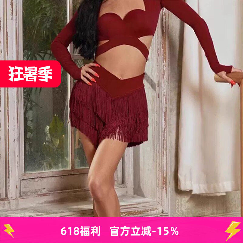 新拉丁舞裙半身裙新款流苏短裙拉丁舞蹈服装成人女练功裙舞蹈c359