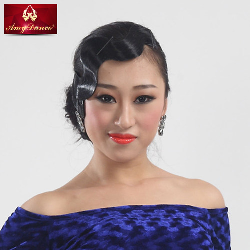 舞服专业拉丁舞摩登国标舞专用假发复古假发发饰百搭盘头刘海表演