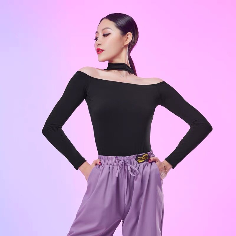舞服基础款长袖拉丁舞练功服修身显瘦教师款摩登上衣秋冬成人