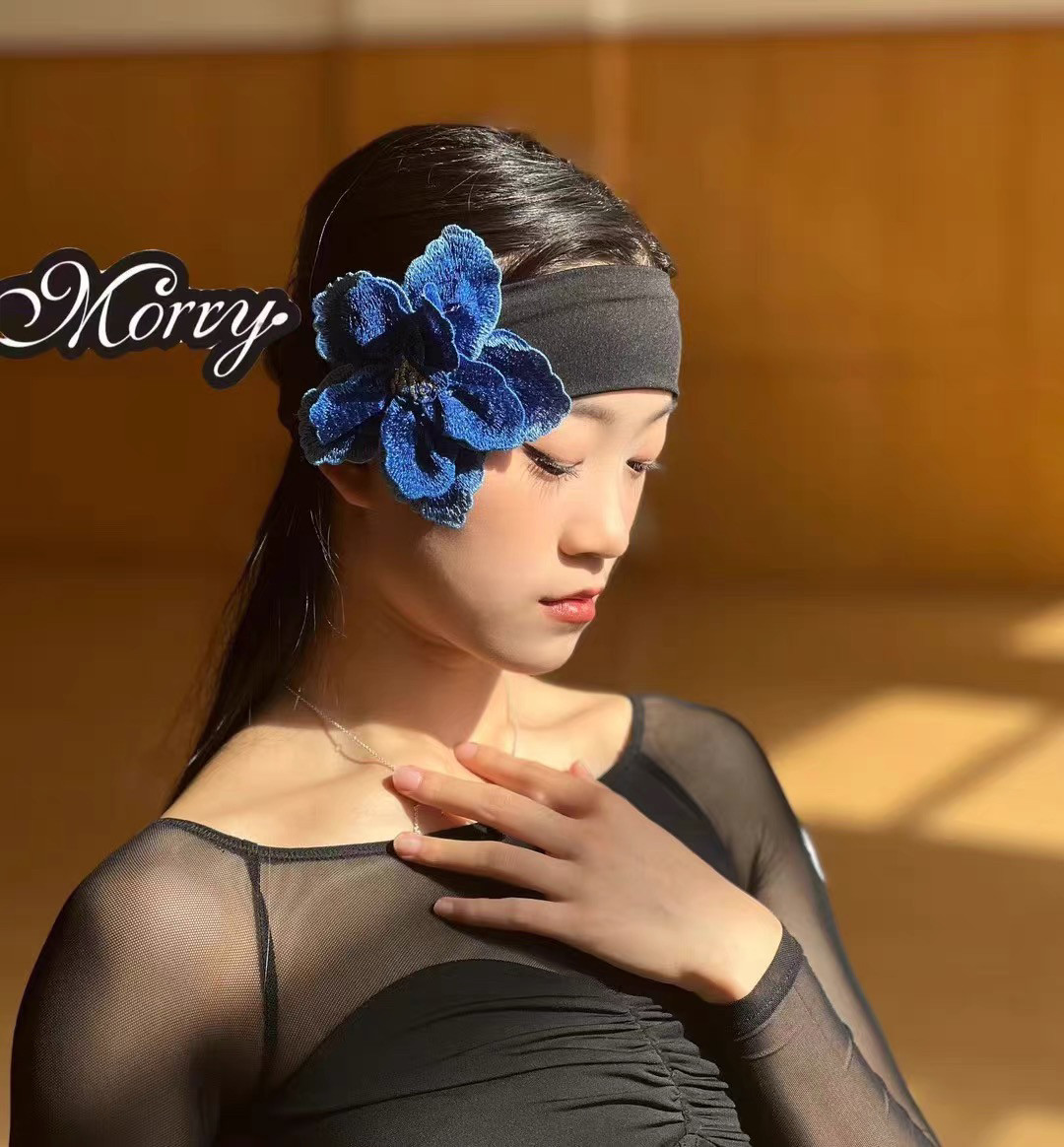 拉丁舞国标舞配饰女士表演艺考演出花朵发带彩色花朵拼接超美搭配