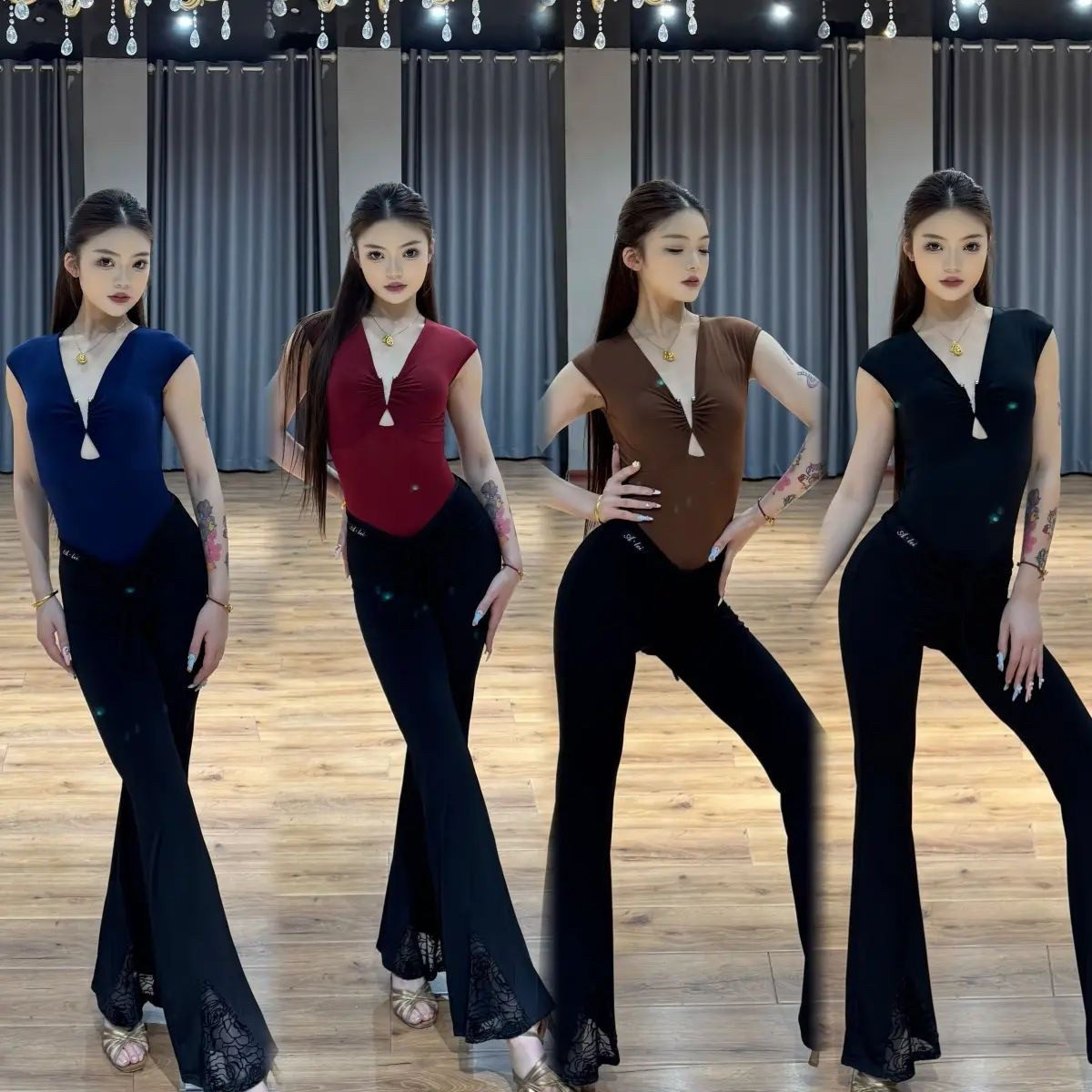 拉丁舞国标舞蹈摩登舞蕾丝美背内衣裹胸抹胸内搭上衣带胸垫喇叭裤