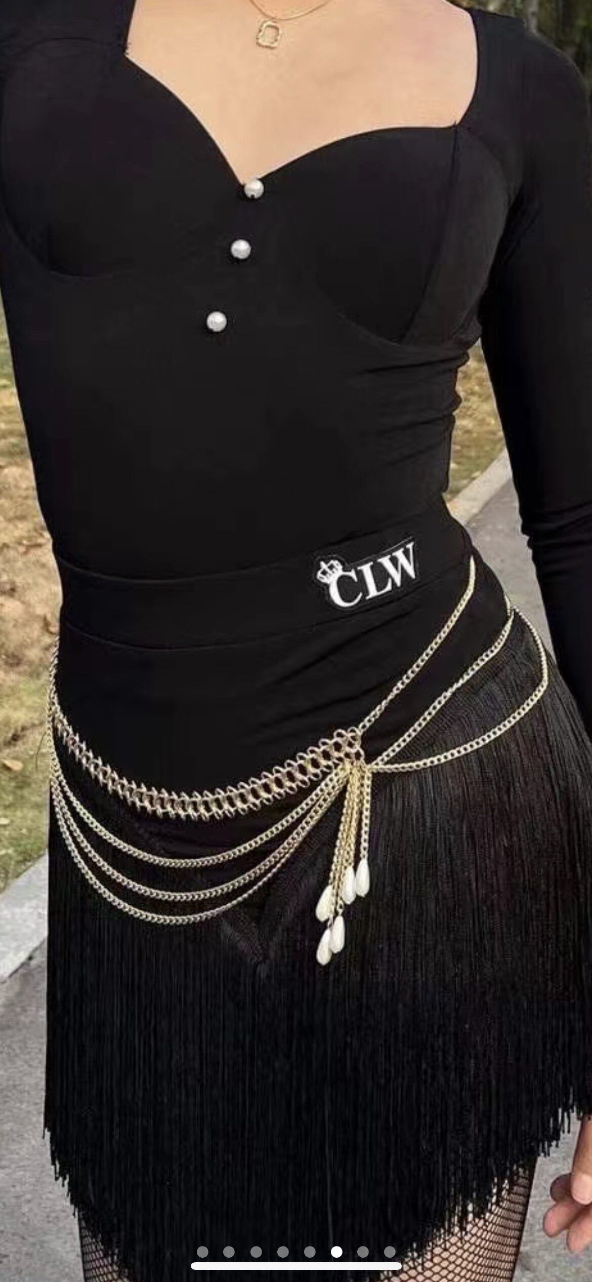 拉丁舞服女成年练功服搭配腰带连衣裙系带金色腰带链条百搭亮晶晶