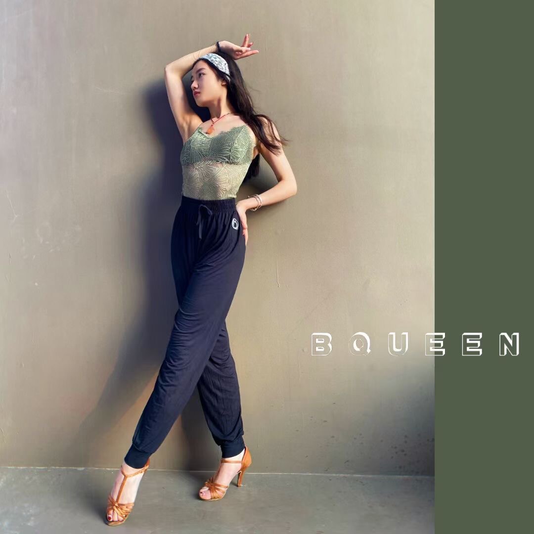 拉丁舞美背内搭吊带背心防走光带胸垫文胸蕾丝萝卜裤弹性【福利】