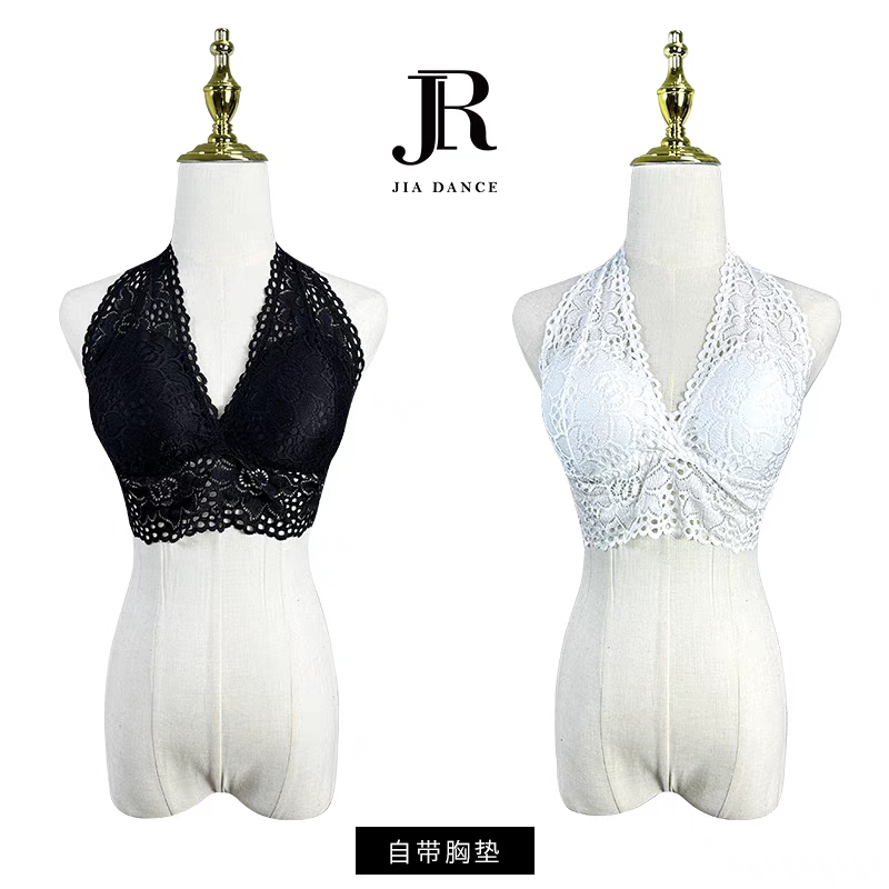 拉丁舞挂脖蕾丝美背舞服内搭吊带有胸垫上衣内衣女舞服艺考服百搭
