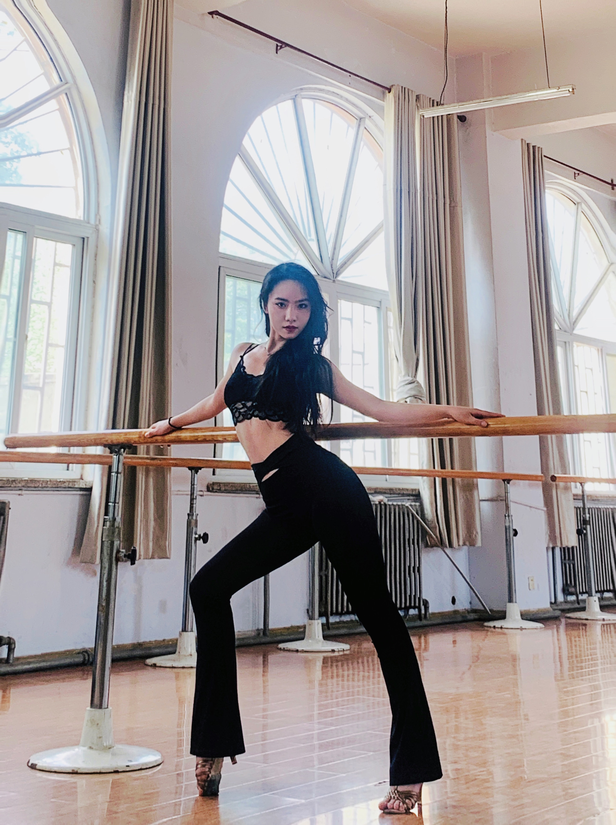 YHDANCE舞服拉丁舞裤子女士练舞裤黑色喇叭裤弹力面料长裤显腿长