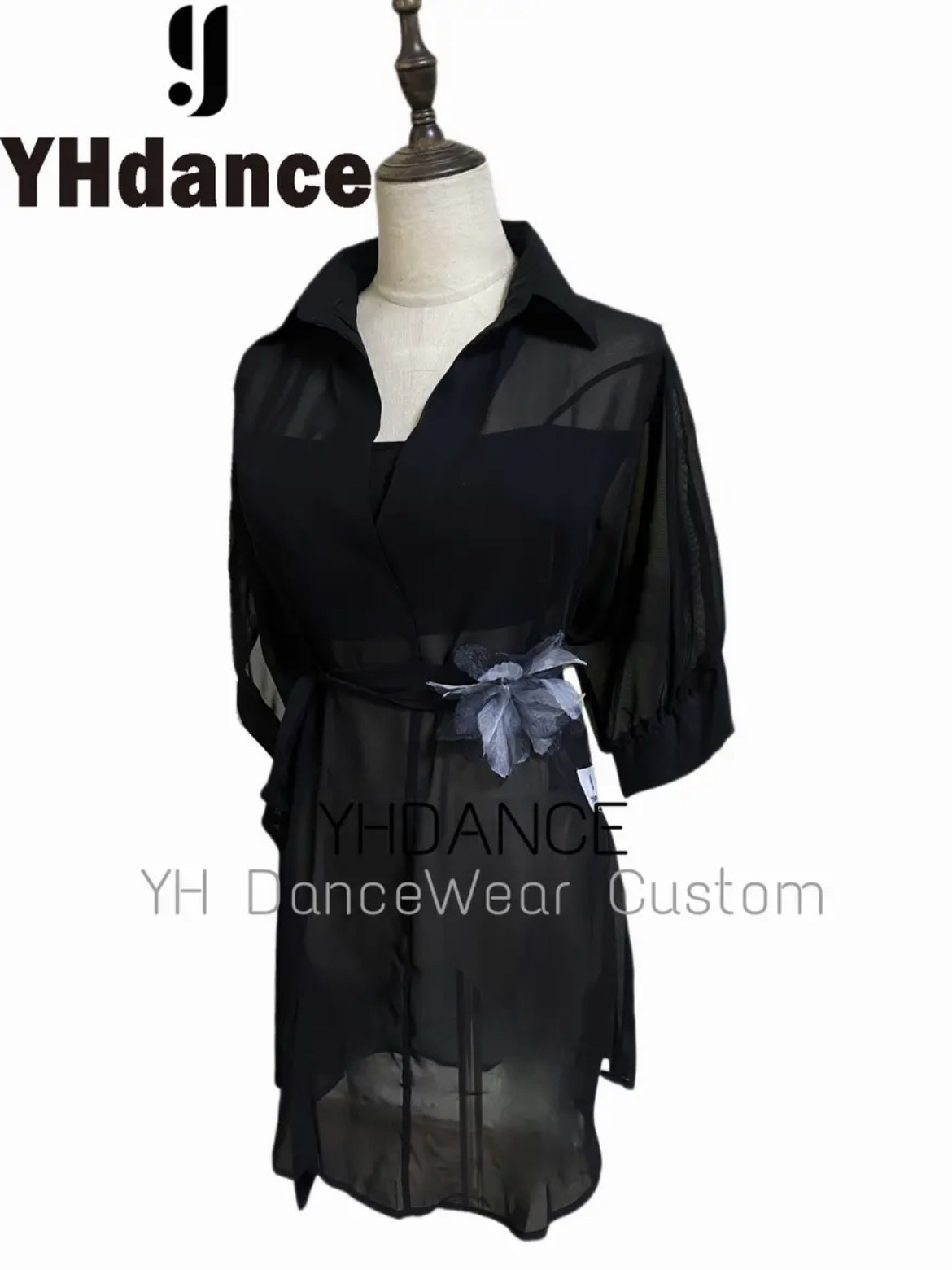 YHDANCE拉丁舞蹈服上衣女成人网纱连体裙摩登舞蹈练功服罩衫C102