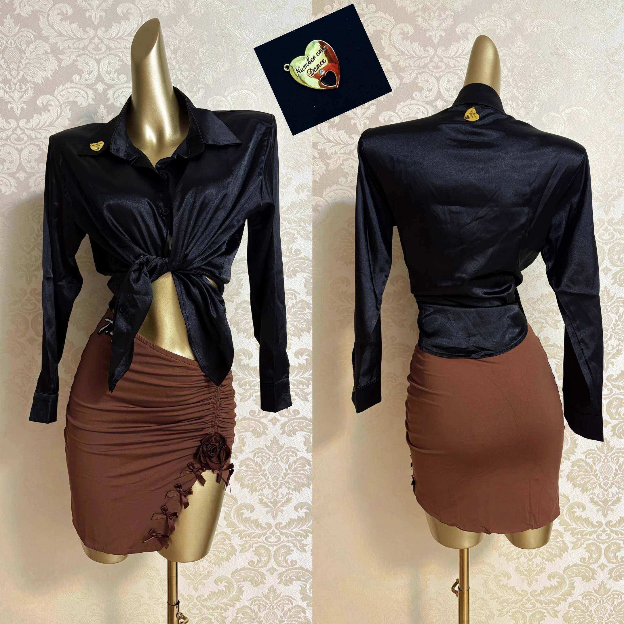 舞服女拉丁摩登舞服成人女开衫衬衫宽松显瘦缎面长袖练功服表演