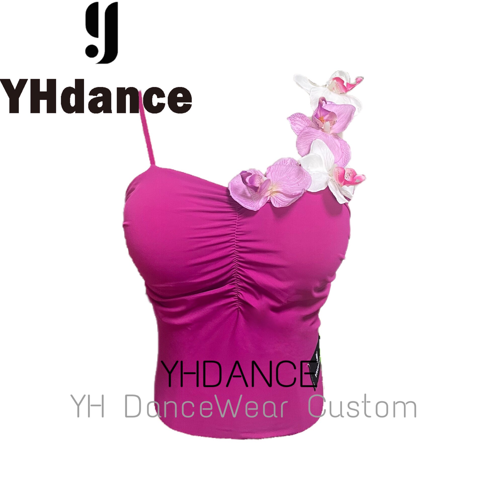 YHDANCE拉丁舞服吊带花花含胸垫夏季练功服上衣女士成人摩登C23