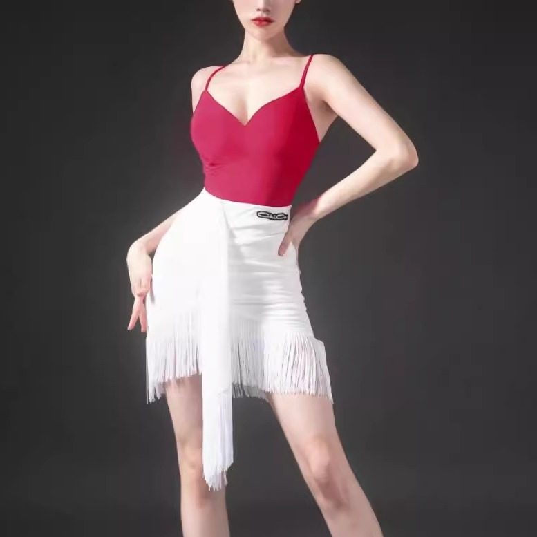 美辰舞服夏季新款拉丁舞练功服上衣白色网纱流苏半裙女装成人恰恰
