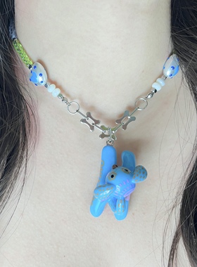 [自由小狗]项链原创可爱卡通项链蓝色小狗小众礼物夸张新款包邮