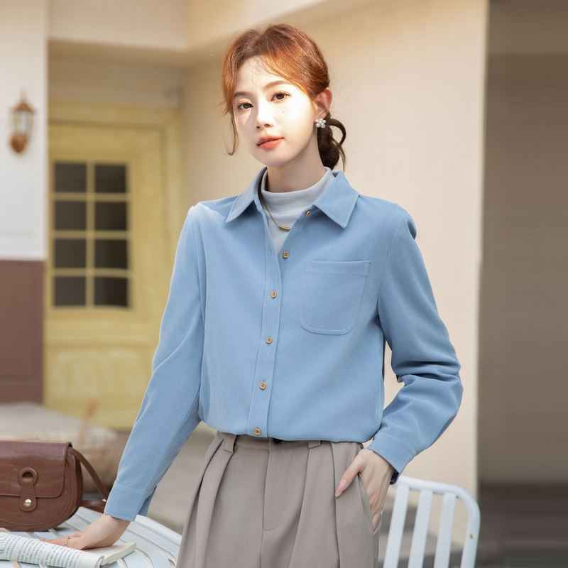 2025新款春秋长袖法式衬衫复古职业女装纯色气质通勤衬衣漂亮上衣