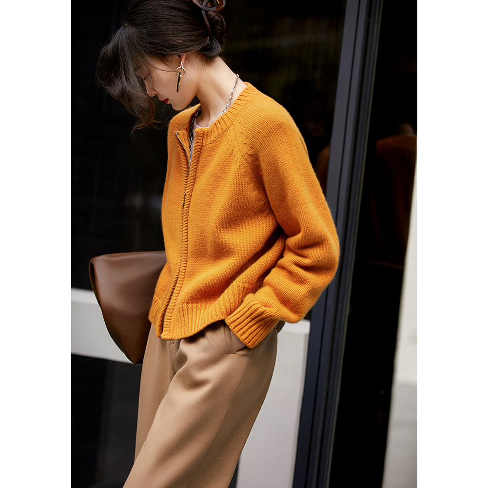 の笑涵阁意大利工艺羊毛羊绒拉链粗秋冬针织开衫外套 ZWI565291VG