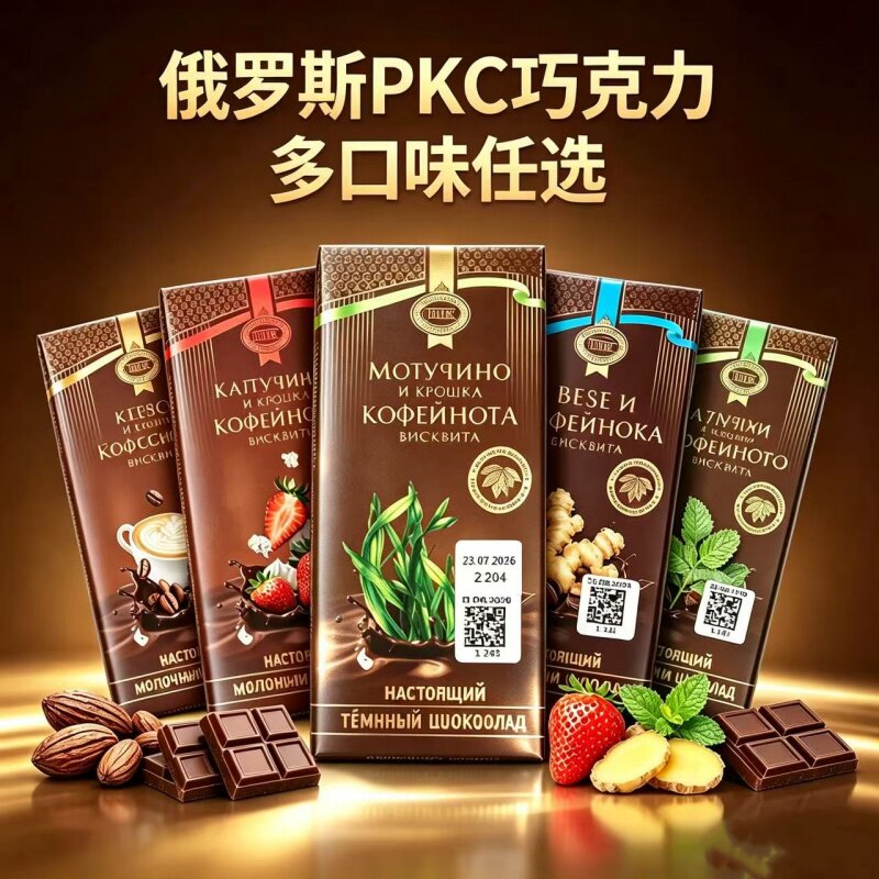 俄罗斯进口PKC巧克力排块多口味俄式夹心黑巧牛奶巧克力休闲零食