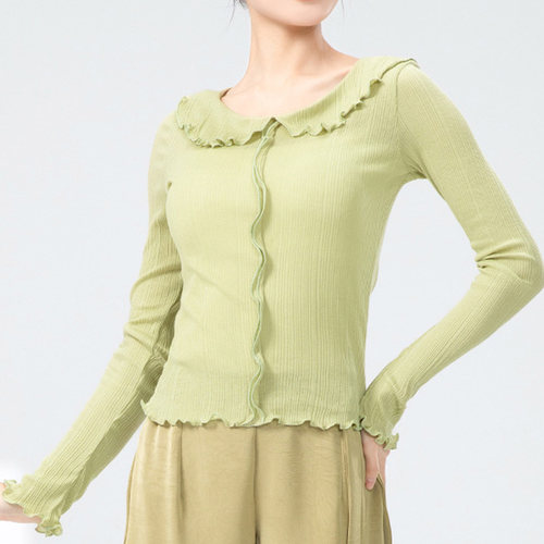 现代舞学生长袖上衣木耳边形体练功服古典舞基训演出服短款舞蹈服