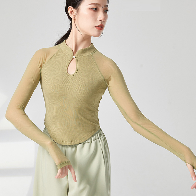 双袖网纱舞蹈服小立领显瘦练功服