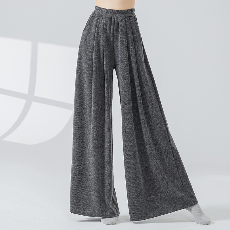 现代舞阔腿裤宽松直筒灰色休闲裤秋冬加厚口袋练功裤古典舞训练裤