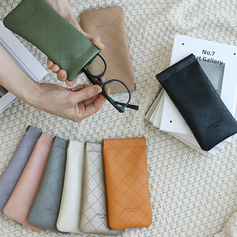 璞莱芙环保pu菱格纹眼镜收纳袋