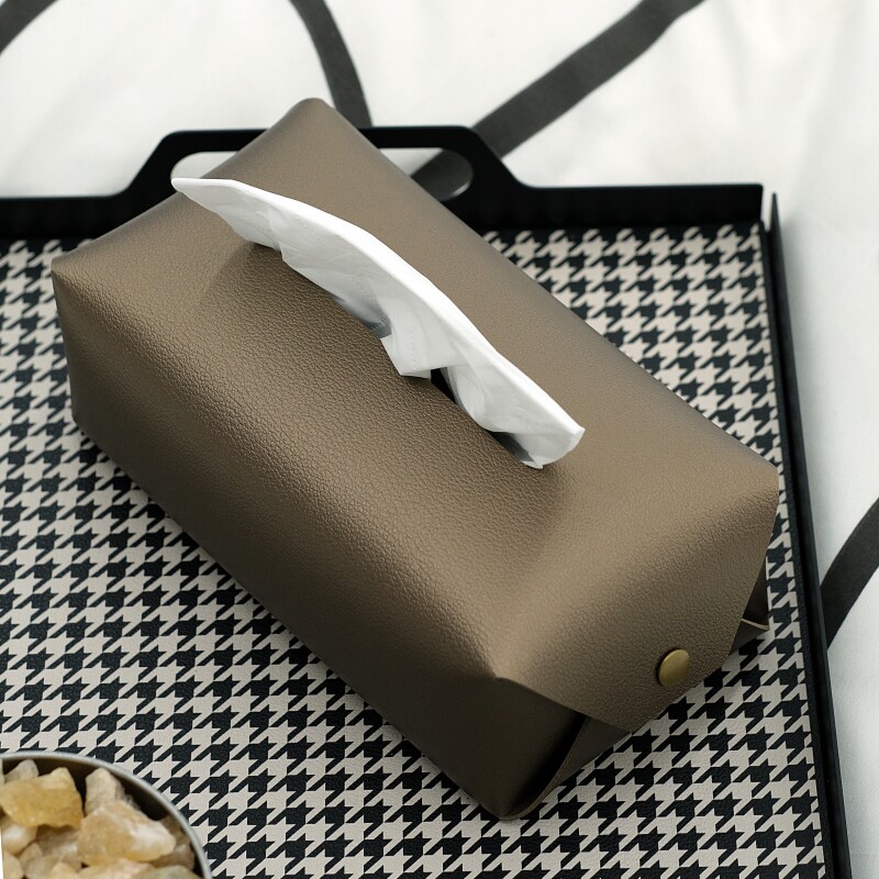 古铜色轻奢环保皮长方形纸巾盒