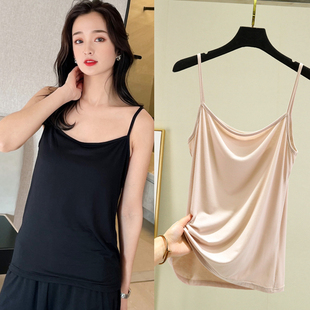 上衣大码 女打底衫 纯色细带背心薄款 春夏日系莫代尔胸垫一体吊带衫