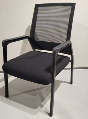 铜牛B16-1黑色网布办公椅电脑椅固定扶手透气会议椅职员椅四4腿椅