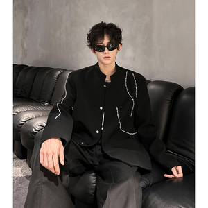 高级感立领风西装外套男秋季休闲新中式钉珠西服409-5621-P118，男装西服套装，星座409(原A307）