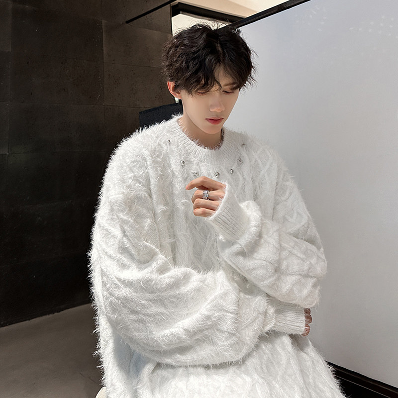 美式复古毛绒针织衫男女秋冬新款宽松慵懒风小众上衣409-M09-P90,男装针织衫/毛衣,星座409(原A307）