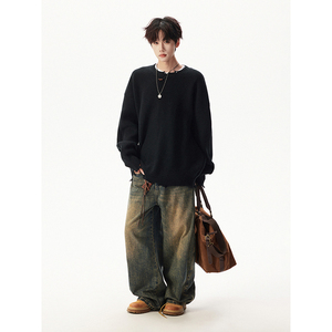 美式复古慵懒毛衣男女春秋oversize冷淡风休闲打底衫409-J204-P68图片