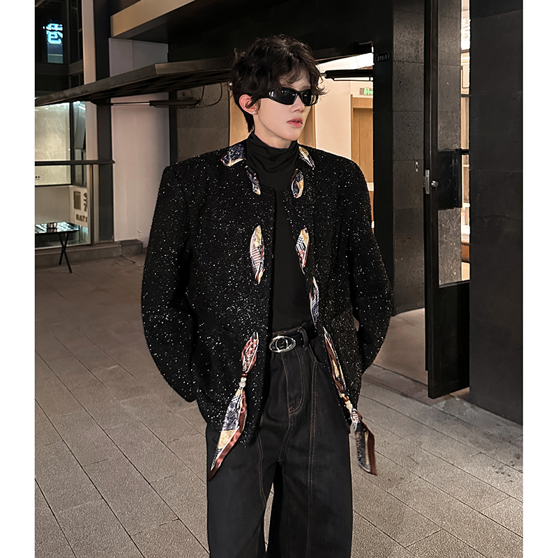 法式轻奢丝巾设计粗花小香风外套男宽松痞帅夹克409-5616-P118，男装夹克，星座409(原A307）