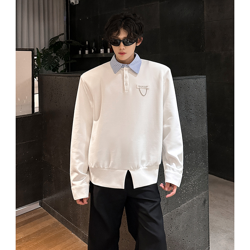 小众轻奢高级感条纹拼接假两件衬衫男痞帅Polo领上衣409-5625-P58，男装衬衫，星座409(原A307）