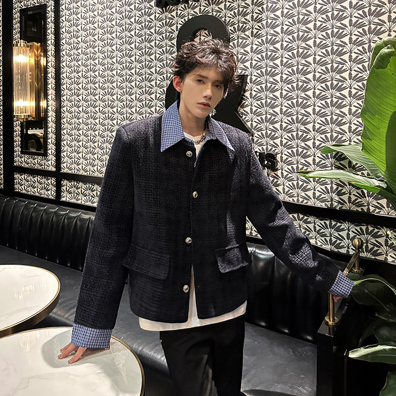 小香风外套男高级感拼接条纹衬衫领夹克409-5608-P118,男装夹克,星座409(原A307）