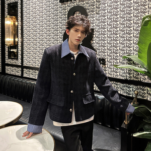 小香风外套男高级感拼接条纹衬衫领夹克 409-5608-P118图片