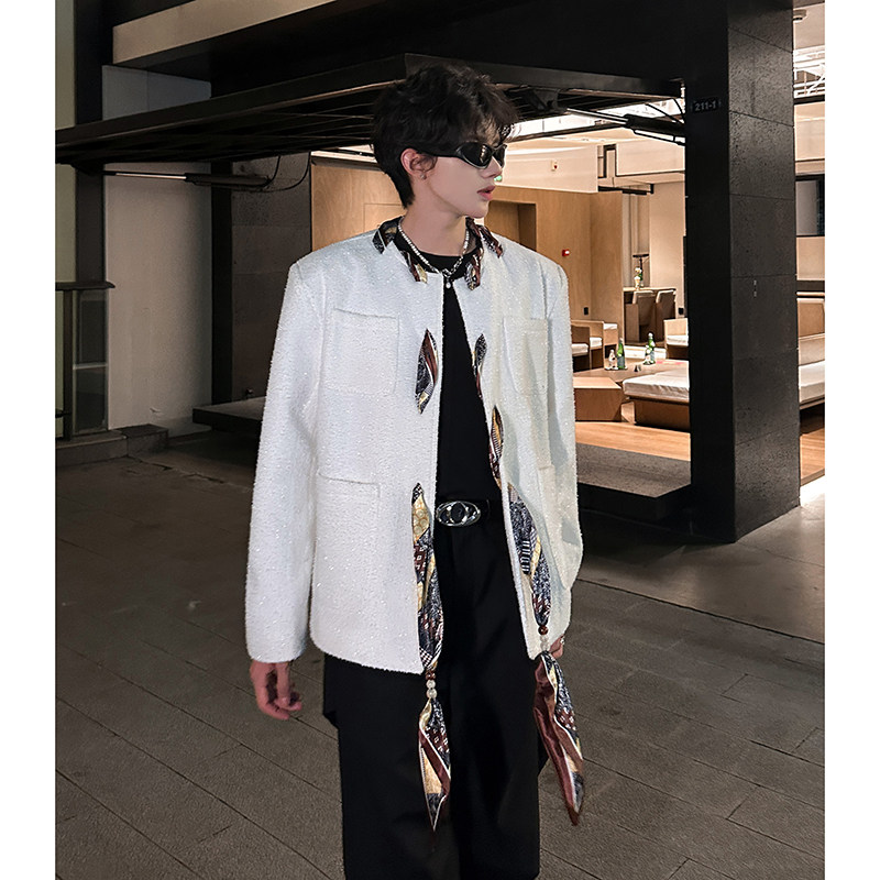 法式轻奢丝巾设计粗花小香风外套男宽松痞帅夹克409-5616-P118,男装夹克,星座409(原A307）