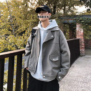 ins短款呢子大衣韩版宽松毛呢夹克男港风休闲外套404-2-DY04图片