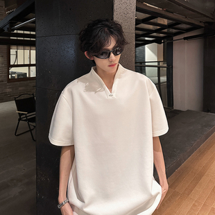 简约V领金属装饰休闲短袖T恤 百搭流行上衣oversize 409-2531-P35