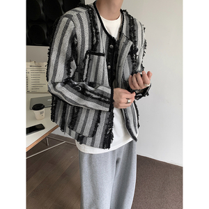 小香风青少年外套男秋季复古小众夹克情侣休闲上衣A307-5520-P115图片
