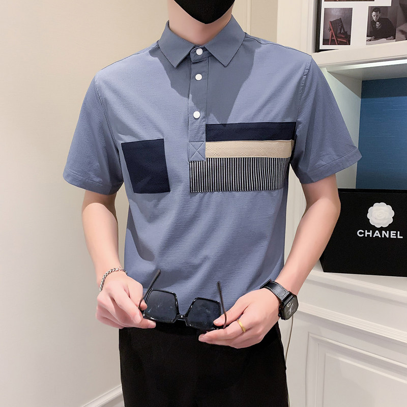 社会小伙夏季纯色个性衬衫男短袖衬衣修身休闲上衣A307-CS11-P58,男装衬衫,星座409(原A307）